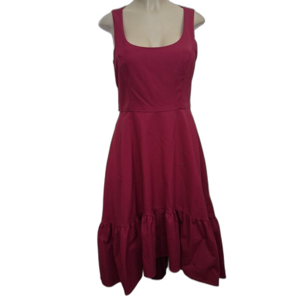Mark & James Badgley Mischka Hot Pink Asymmetrical Hem Dress Midi Size 8 Pockets - Picture 2 of 12